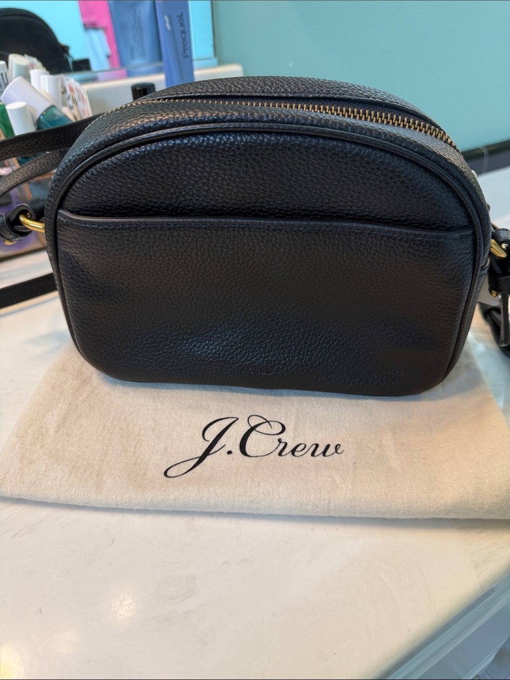 NWT J. Crew Black Pebbled Leather Crossbody Bag